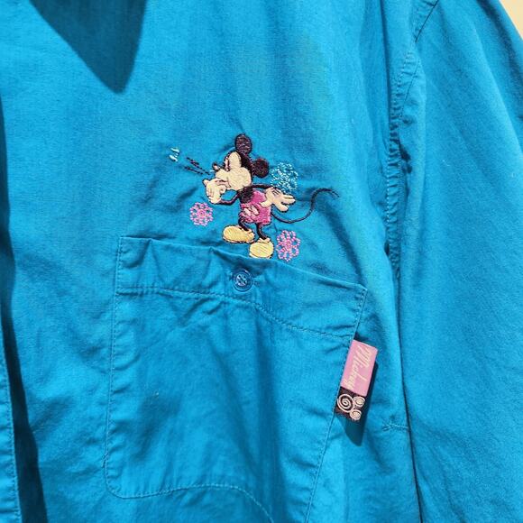 Vintage Disney Plus Womens Blue Cotton Embroidered Button Up Blouse Size 3X - Picture 3 of 11